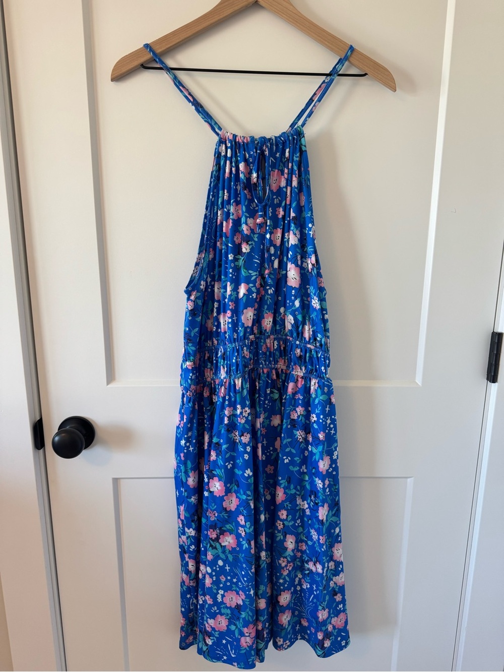 Blue Floral Sundress Smocked Waist Size XL